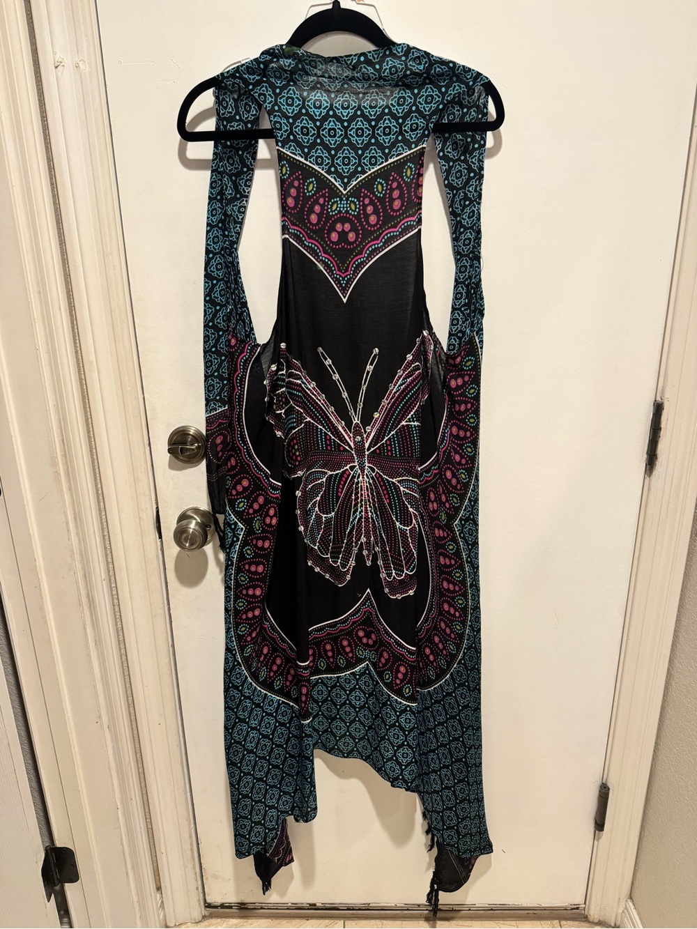Bohemian Butterfly Maxi swim coverup in Black with Teal & Pink Accents size 1x